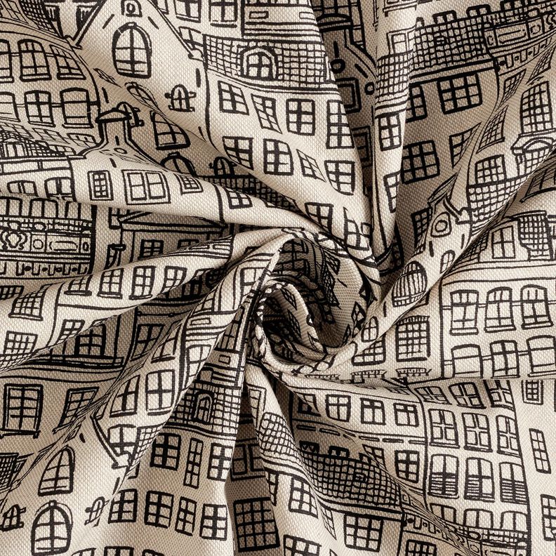 Sisustuskangas Puolipanama Kaupunkipientalot – luonnonvärinen/musta,  image number 3