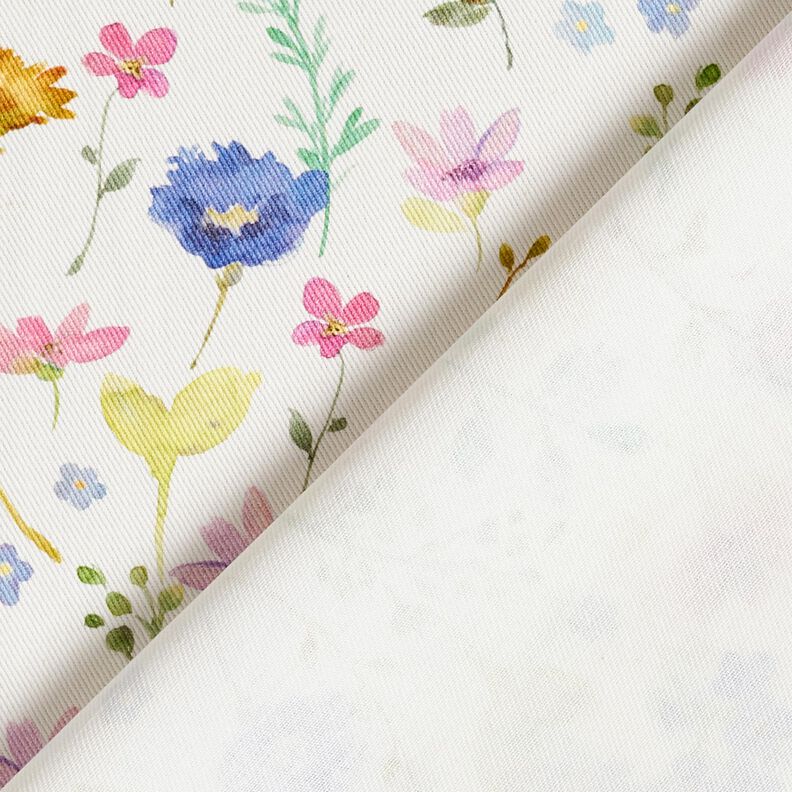 Sisustuskangas Puuvillatoimikas Niittykukat &ndash; norsunluu/sinilila,  image number 4