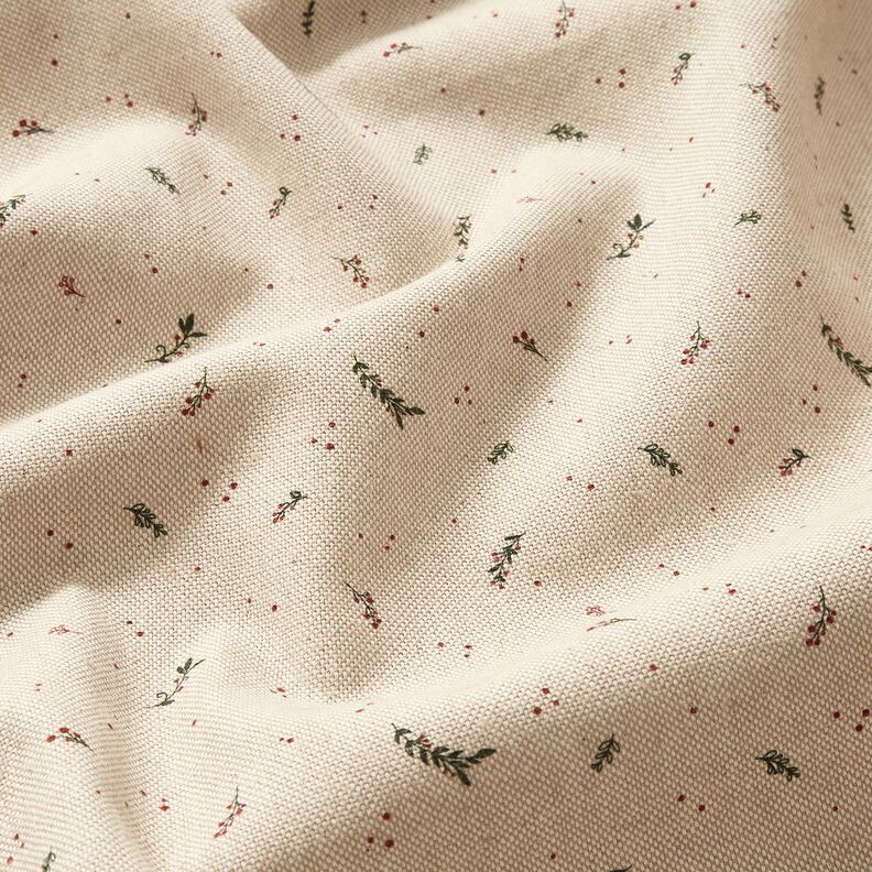 Sisustuskangas Puolipanama Pienet talvimarjat &ndash; luonnonv&auml;rinen/karmiininpunainen,  image number 2