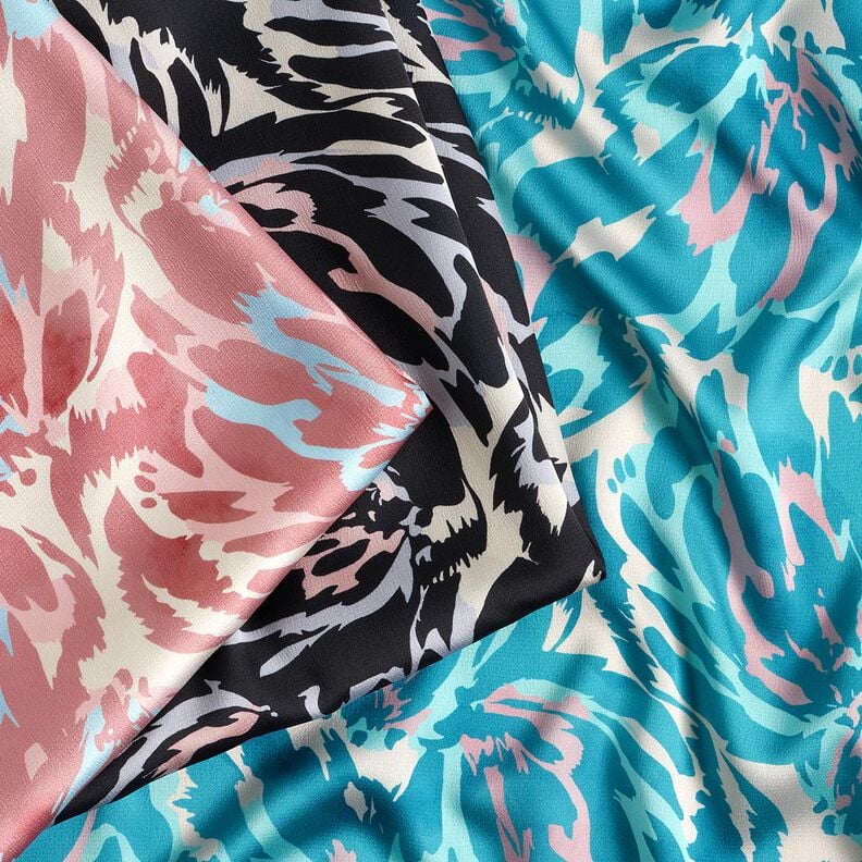 Kreppisatiini Abstraktit ter&auml;lehdet &ndash; turkoosi/kerma,  image number 5