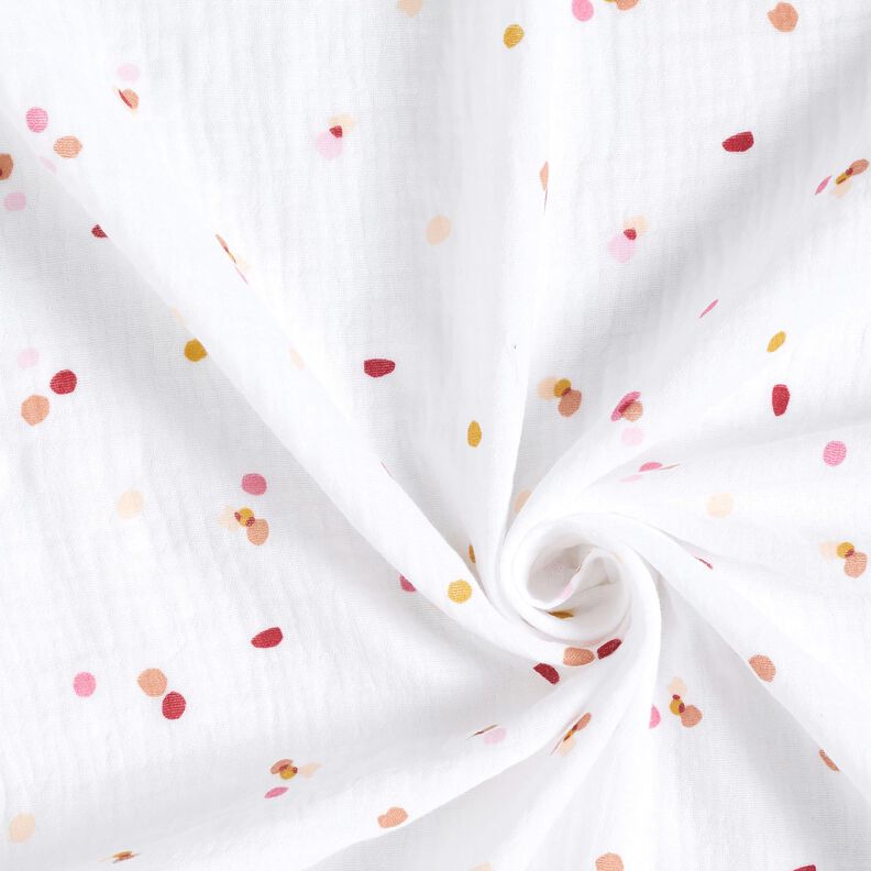 Musliini-/kaksikerroksinen kangas Värikkäät pilkut – valkoinen,  image number 3