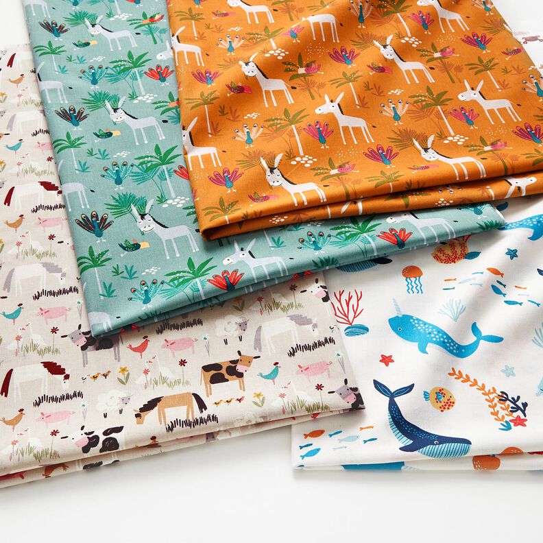 Puuvillakangas Kretonki Maatilan eläimet – manteli,  image number 5