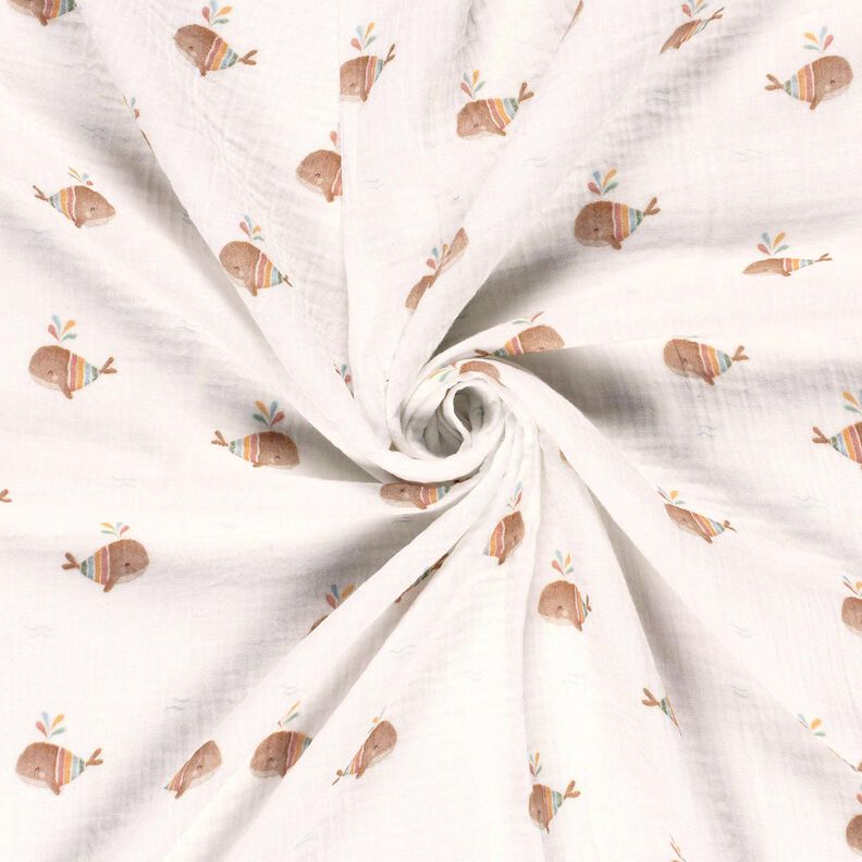 Musliini-/kaksikerroksinen kangas Raidallinen valas Digitaalipainatus – norsunluu,  image number 3