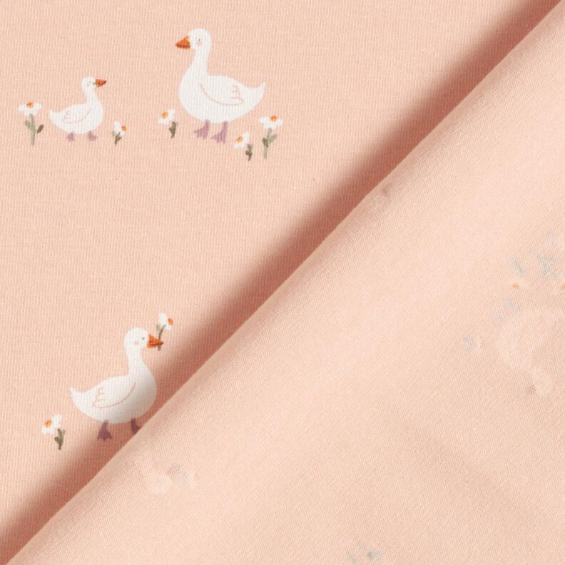 Puuvillajersey Hanhet ja kukat &ndash; ruusunpunainen,  image number 4