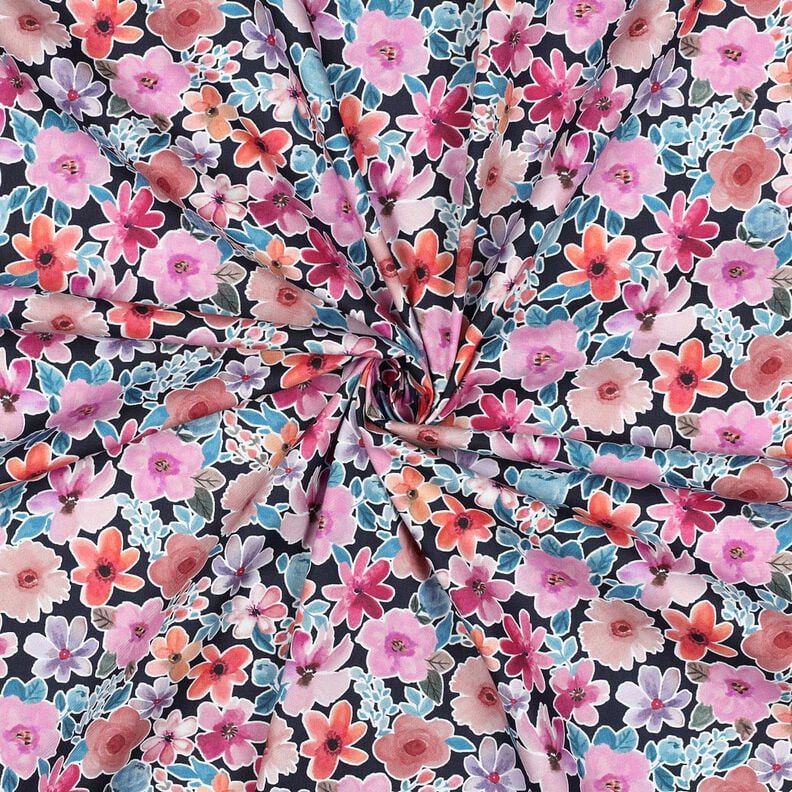 Puuvillapopliini Kukat | Poppy Fabrics &ndash; sinimusta,  image number 3