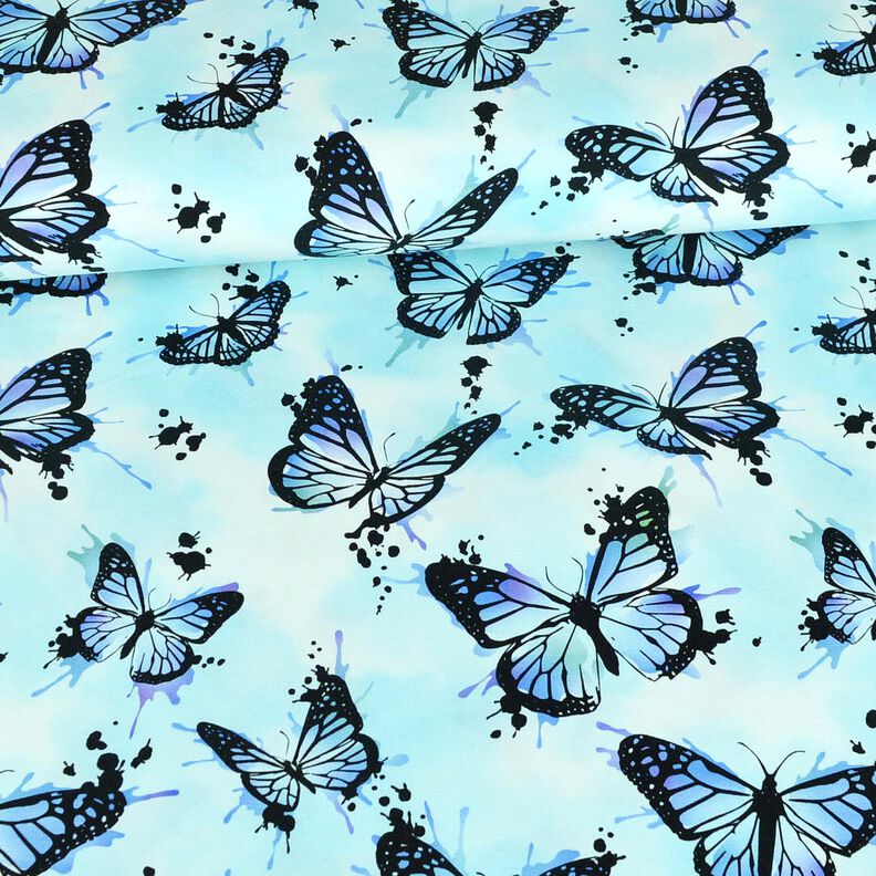 Puuvillajersey Butterfly Splashes | Glitzerpüppi – jäänsininen,  image number 2