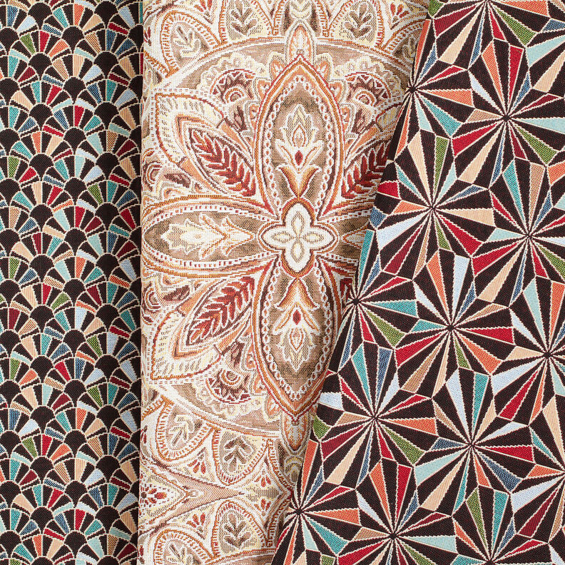 Sisustuskangas Gobeliini Retro Viuhkat – musta/karmiininpunainen,  image number 5