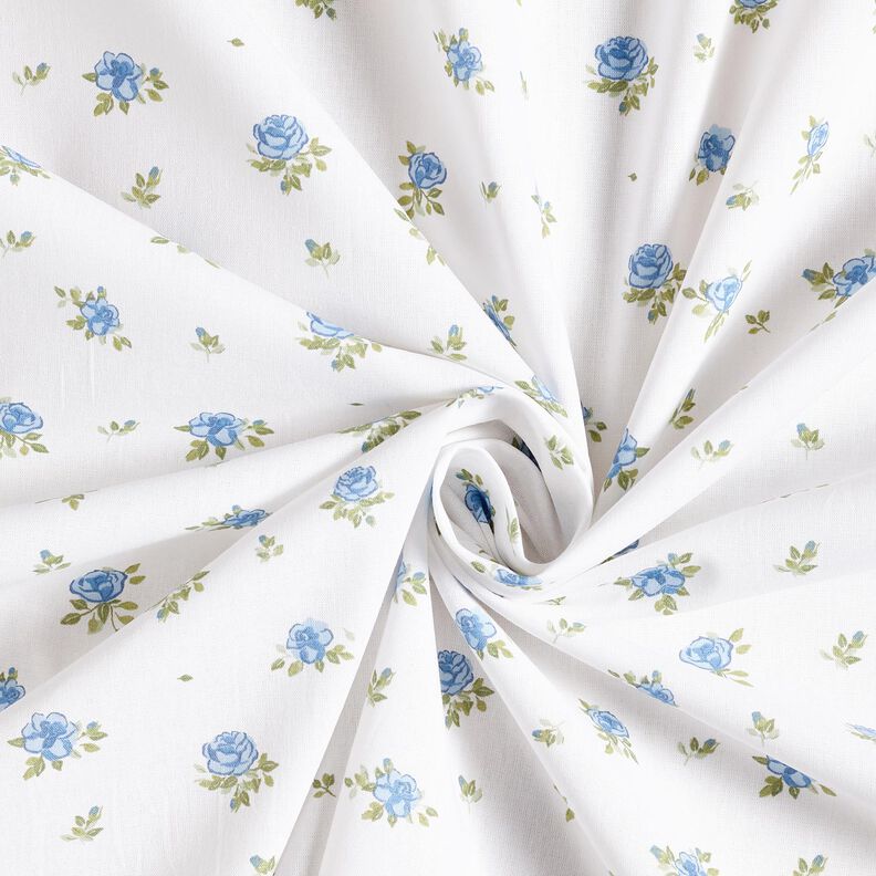 Puuvillapopliini Herkät ruusut – vaaleansininen/valkoinen,  image number 3