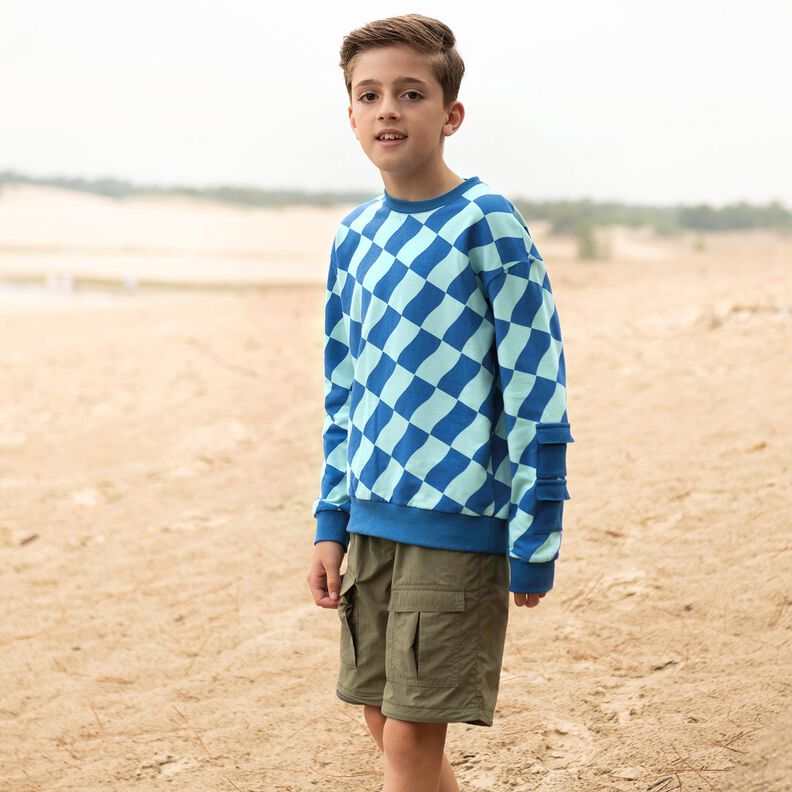 Soft Sweat Aaltoileva ruutu | Poppy Fabrics – kuninkaansininen/jäänsininen,  image number 5