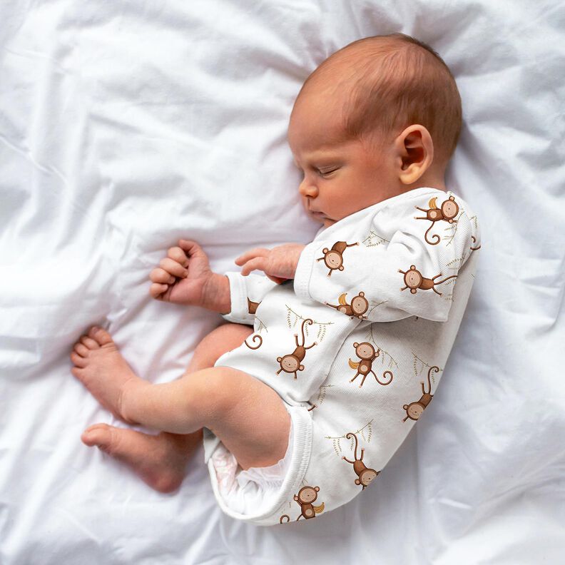 GOTS Puuvillajersey Apinat viidakossa Digitaalipainatus | Poppy Fabrics &ndash; valkoinen/tummanruskea,  image number 4