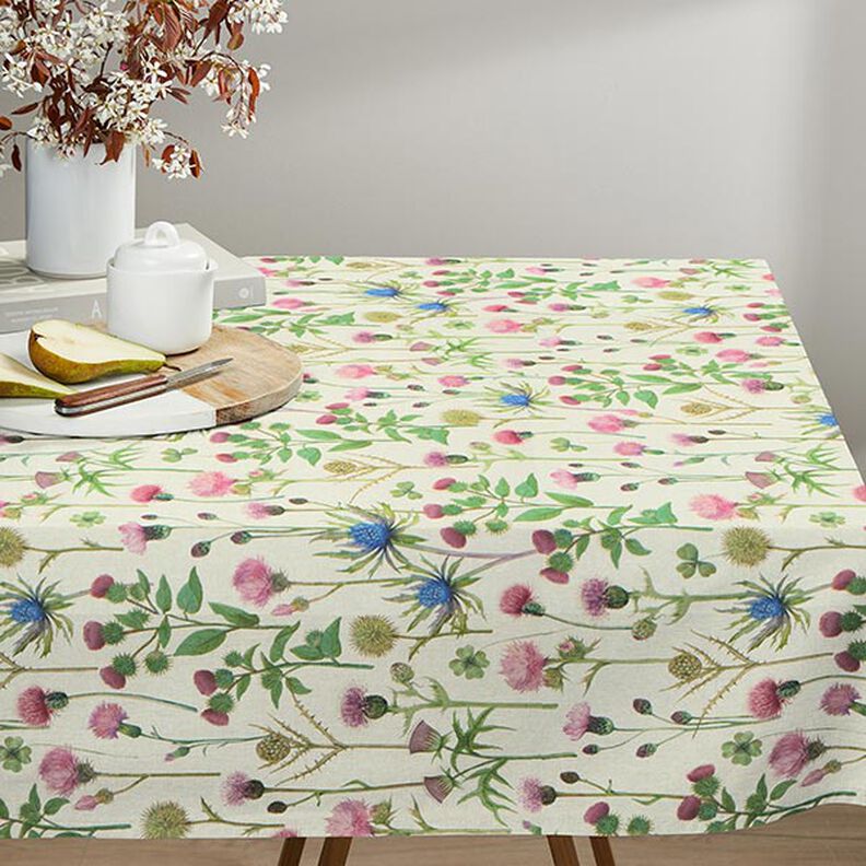 Sisustuskangas Puolipanama Ohdakkeet &ndash; pinja/luonnonv&auml;rinen,  image number 8