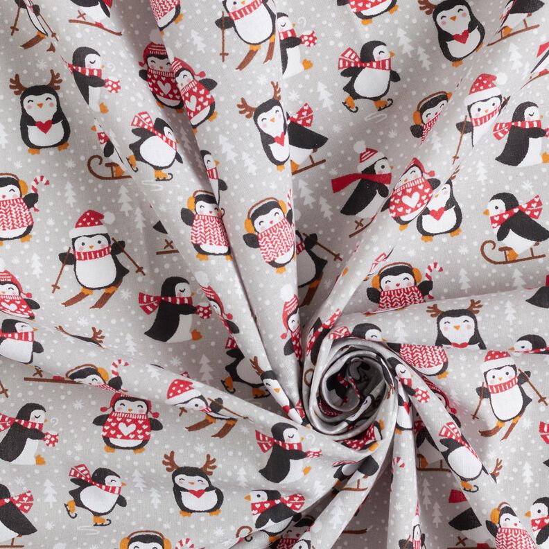 Puuvillakangas Kretonki Pingviinit – hopeanharmaa,  image number 3