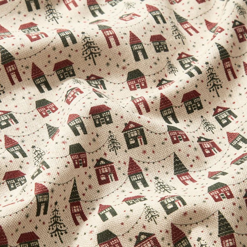 Sisustuskangas Puolipanama Talvikylä – luonnonvärinen/tumma mänty,  image number 2