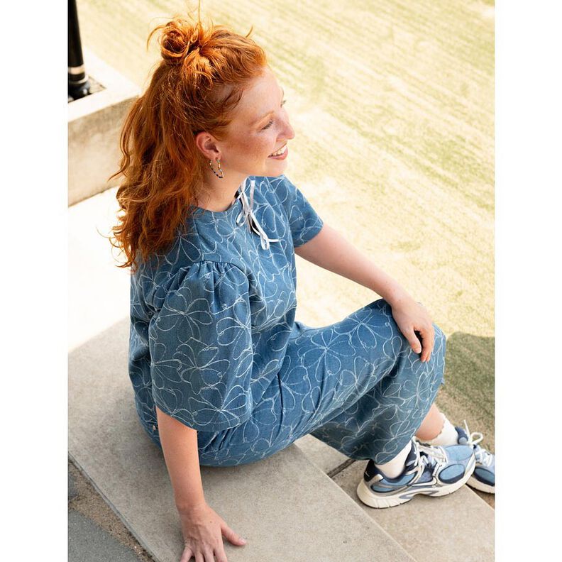 Farkku Jacquard Kukat | Poppy Fabrics &ndash; farkunsininen,  image number 5