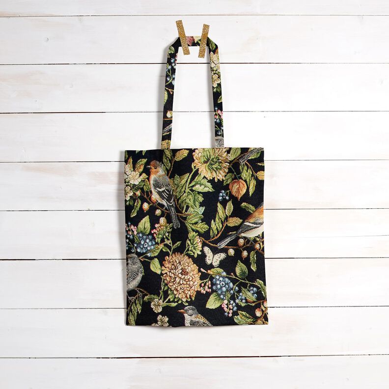 Sisustuskangas Gobeliini Kukkaset ja linnut – musta/vihreä,  image number 6