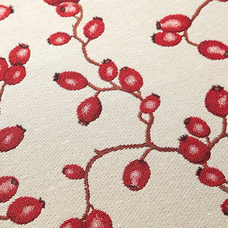 Sisustuskangas Gobeliini Ruusunmarjat – vaalea beige/punainen,  image number 10
