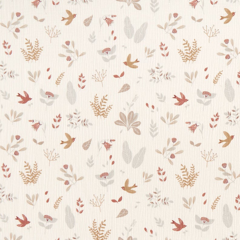 Musliini-/kaksikerroksinen kangas Mets&auml;n kasvit &ndash; villanvalkoinen,  image number 1