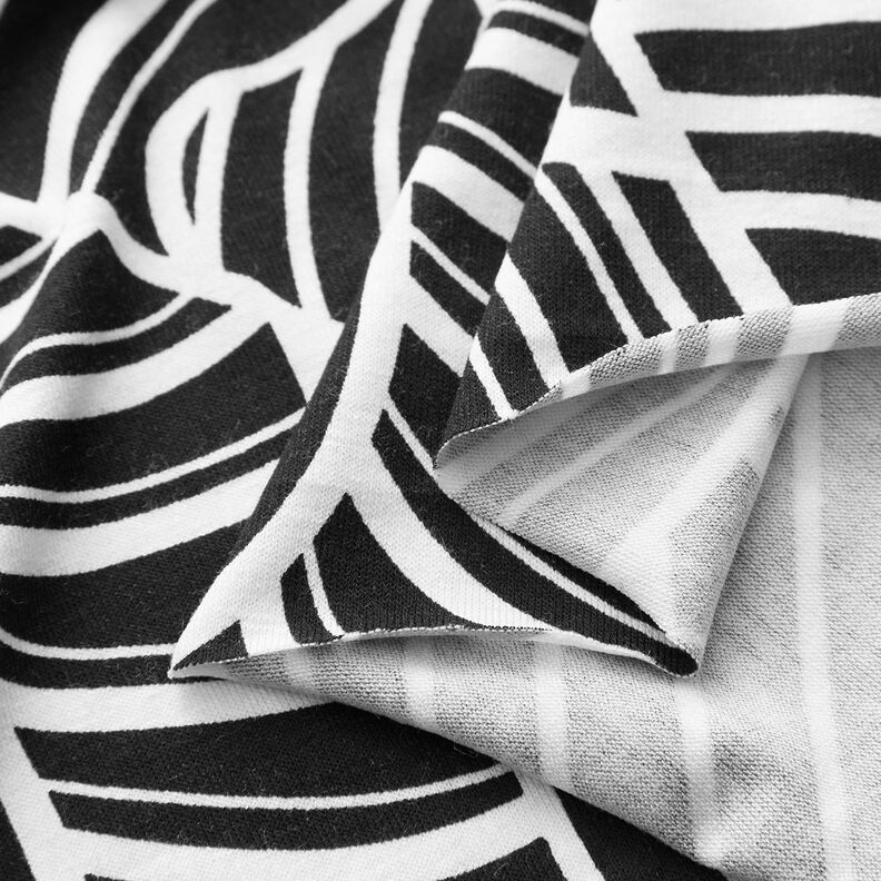 Viskoosijersey Abstraktit lehdet – musta/valkoinen,  image number 3
