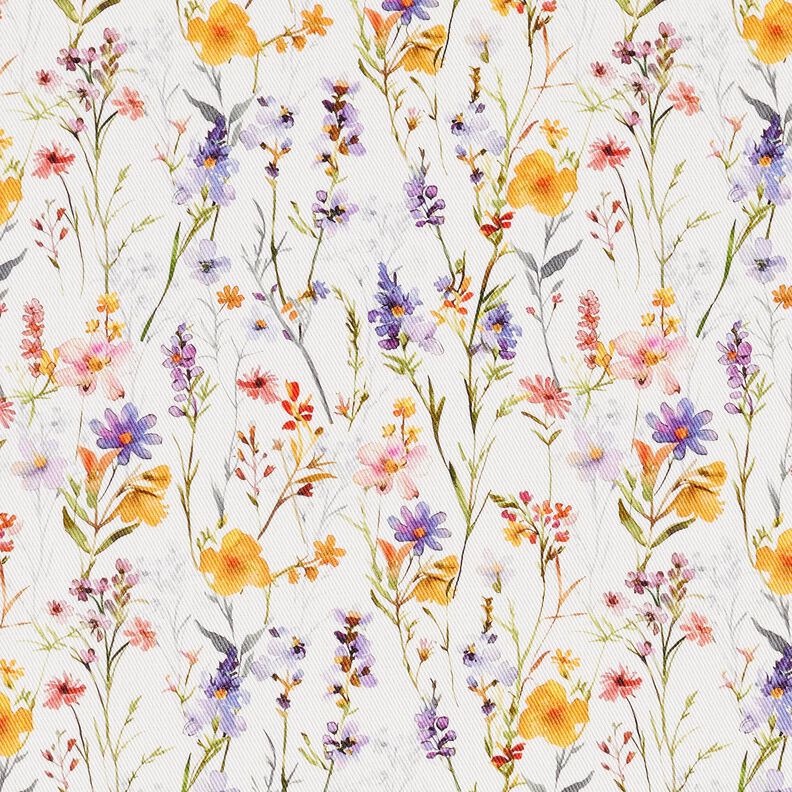 Sisustuskangas Puuvillatoimikas Villikukat &ndash; norsunluu/lila,  image number 1