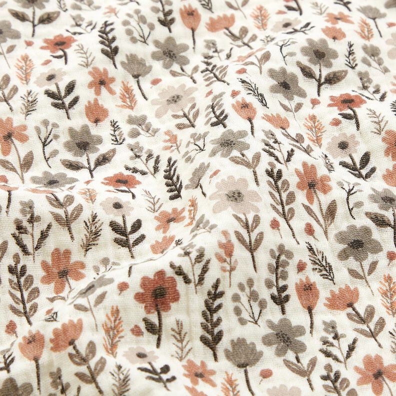 Musliini-/kaksikerroksinen kangas Syyskukat – villanvalkoinen,  image number 2