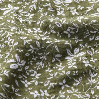 Musliini-/kaksikerroksinen kangas Kukkaköynnökset – oliivi, 