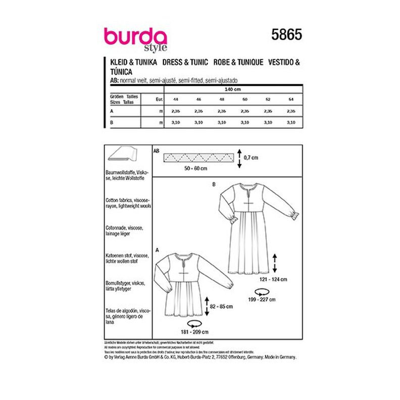 Plus-Size Mekko / Tunika | Burda 5865 | 44-54,  image number 9