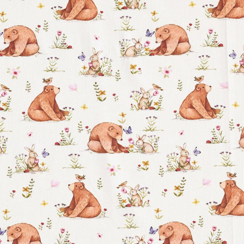 Puuvillapopliini Jänis ja karhu Digitaalipainatus – norsunluu,  image number 1