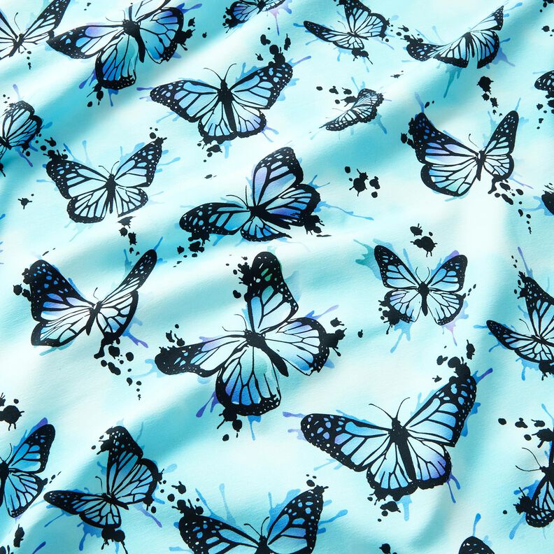 Puuvillajersey Butterfly Splashes | Glitzerpüppi – jäänsininen,  image number 1