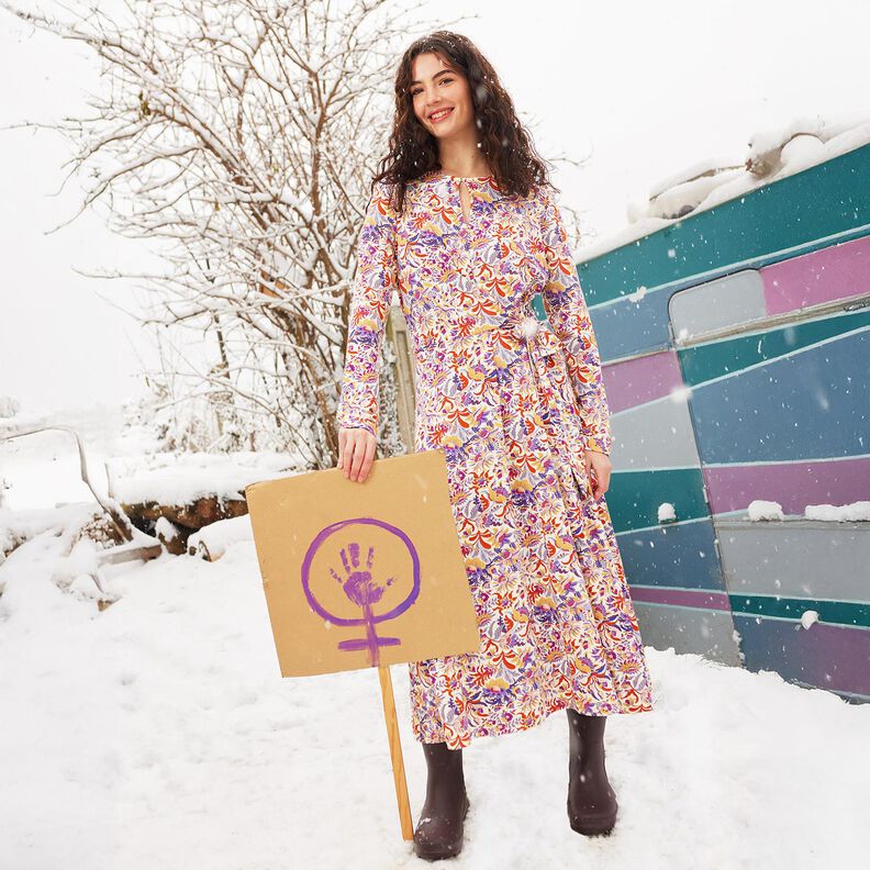 Viskoosijersey Kukat ja ornamentit | Katia Fabrics – kerma/laventeli,  image number 5