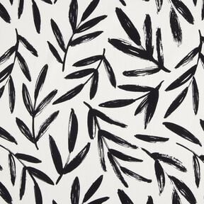 Sisustuskangas Puolipanama Minimalistiset lehdet &ndash; musta/norsunluu, 