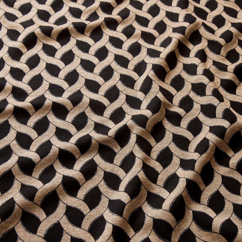 Viskoosijersey Kimalteleva palmikkokuvio – musta/aprikoosi,  image number 2