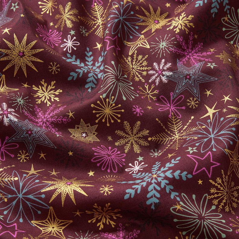 Puuvillakangas Popliini Tähtisekoitus – bordeauxin punainen/kulta,  image number 2