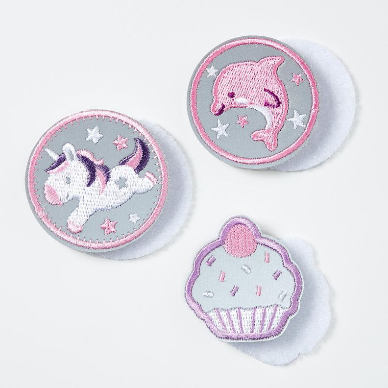 Heijastinmerkit tarranauhalla, 3 kpl pakkaus – roosa/valkoinen,  image number 3