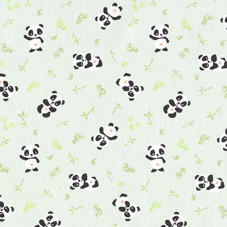 Puuvillakangas Kretonki pehmoinen panda – vihreä,  image number 1