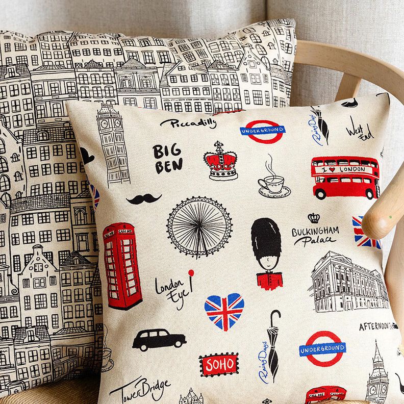 Sisustuskangas Puolipanama Kaupunkipientalot – luonnonvärinen/musta,  image number 6