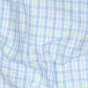 Seersucker Puuvillasekoite Check – vaaleansininen/vihreä neon, 