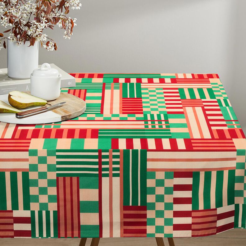 Sisustuskangas Puolipanama Modernit muodot &ndash; katajanvihre&auml;/tummanpunainen,  image number 9