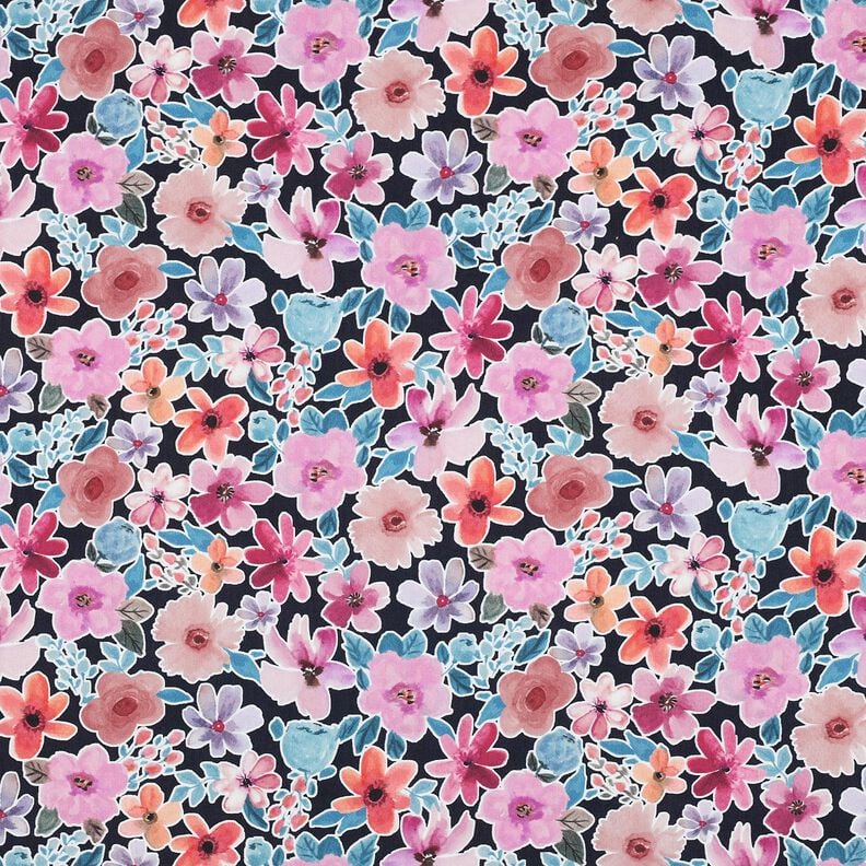 Puuvillapopliini Kukat | Poppy Fabrics &ndash; sinimusta,  image number 1