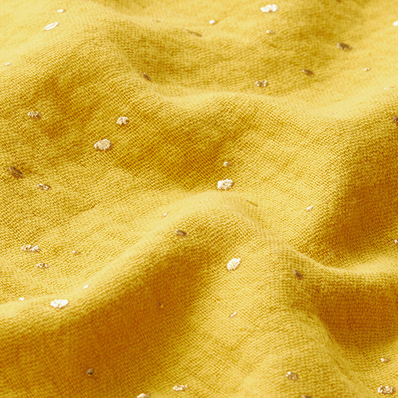Puuvillamusliini sirotellut kultapilkut – curry/kulta,  image number 2
