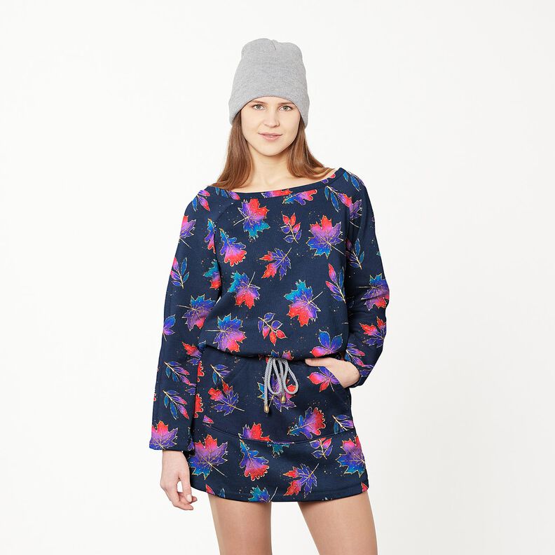 French Terry värikkäät syksyn lehdet | Glitzerpüppi – yönsininen/tulipunainen,  image number 5