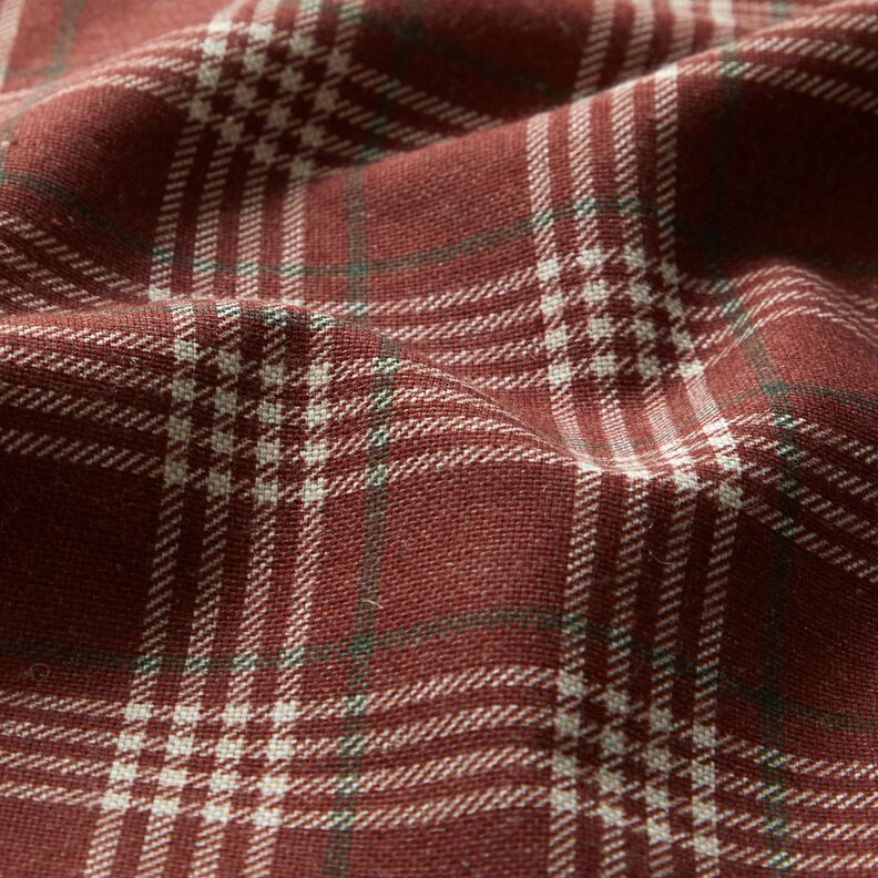 Sisustuskangas Puolipanama Klassinen ruutu – viininpunainen/luonnonvärinen,  image number 2