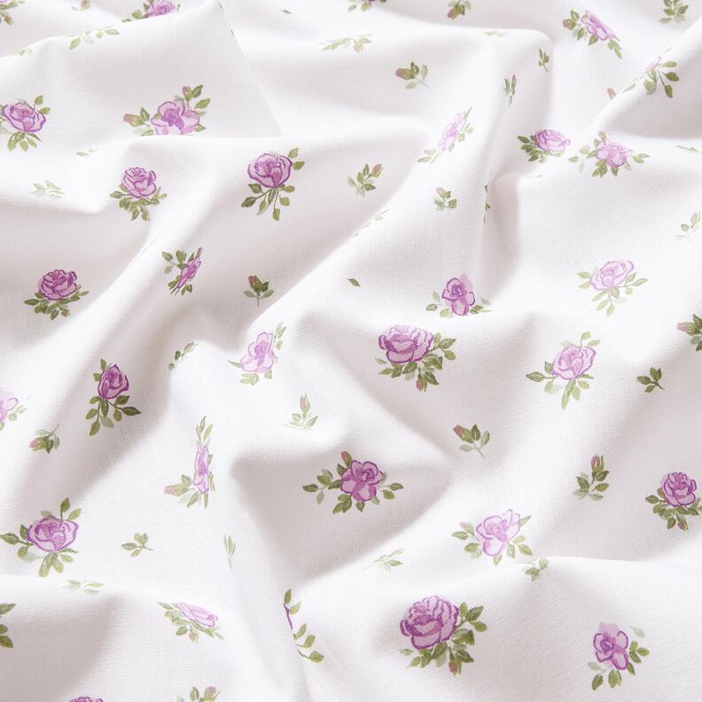 Puuvillapopliini Herkät ruusut – laventeli/valkoinen,  image number 2