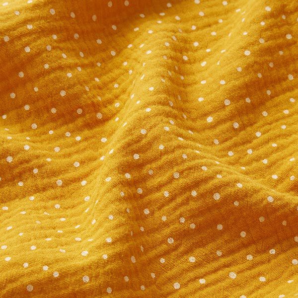 Musliini-/kaksikerroksinen kangas Pikkupilkut – currynkeltainen/valkoinen,  image number 2