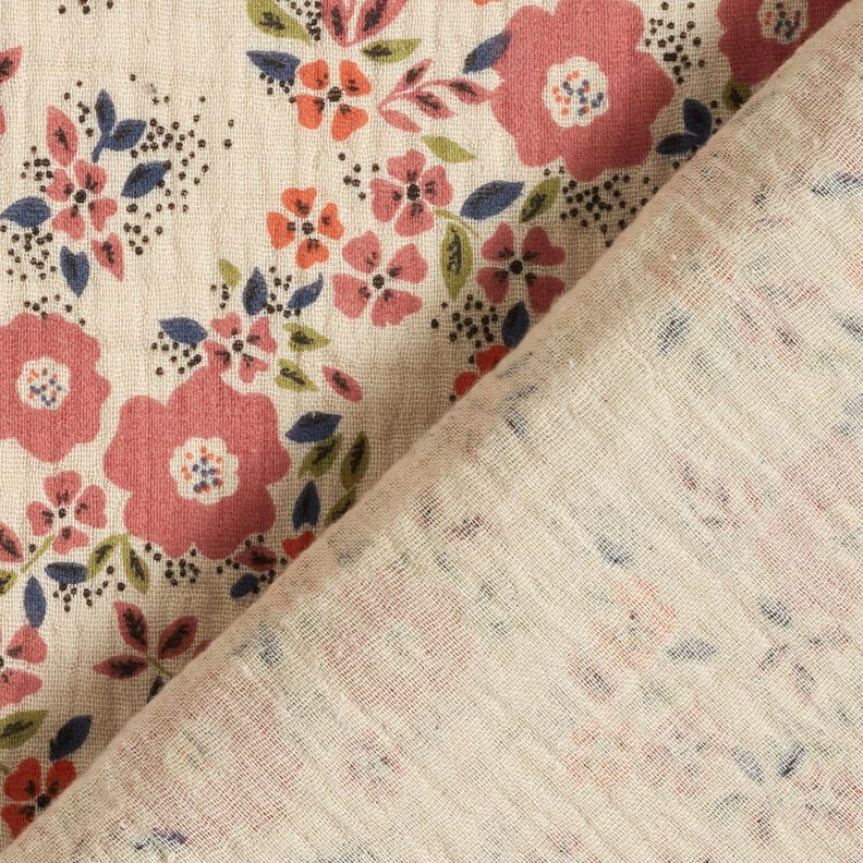 Musliini-/kaksikerroksinen kangas Kukkameri – vaalea ruskeanharmaa,  image number 4