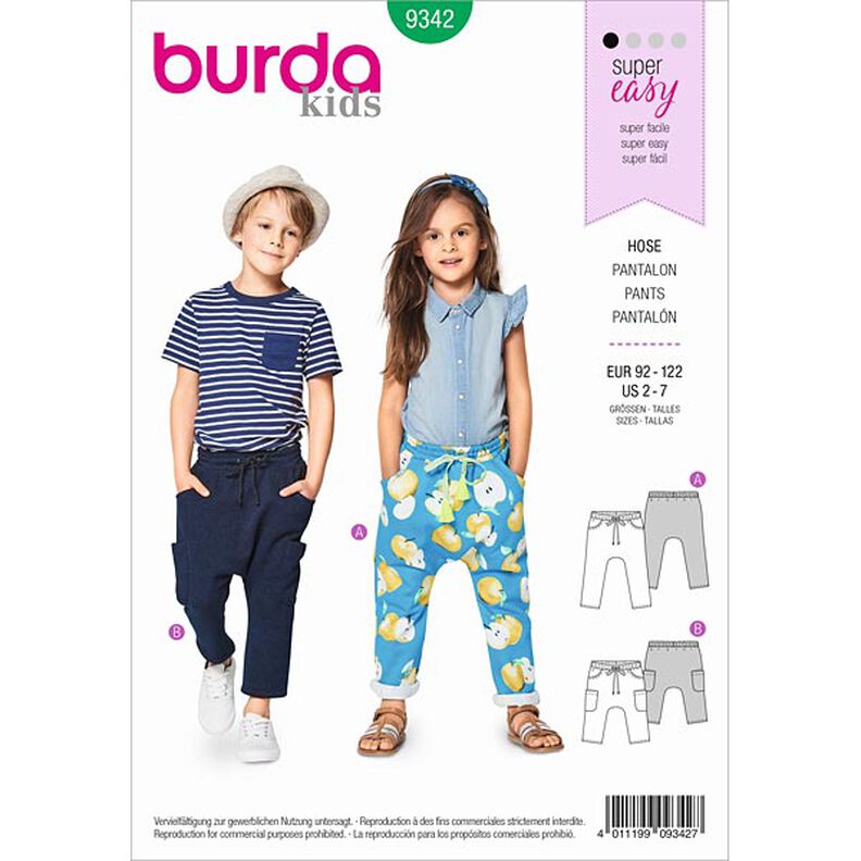 Lapset - kuminauhavyötärölliset housut , Burda 9342 | 92 - 122,  image number 1