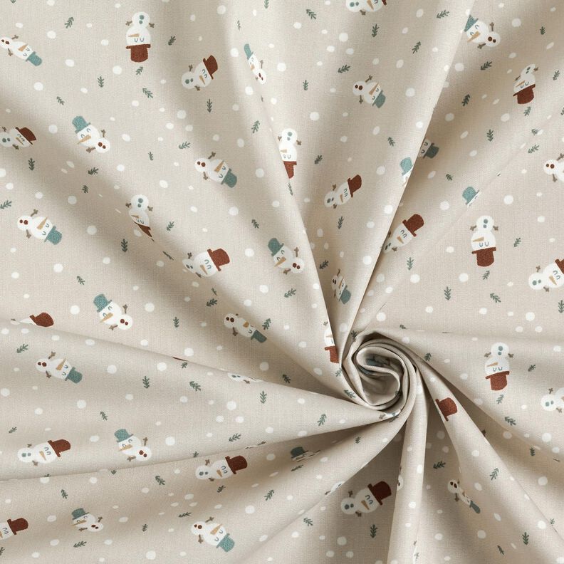 Puuvillakangas Popliini Söpöt lumiukot – vaalea ruskeanharmaa,  image number 3