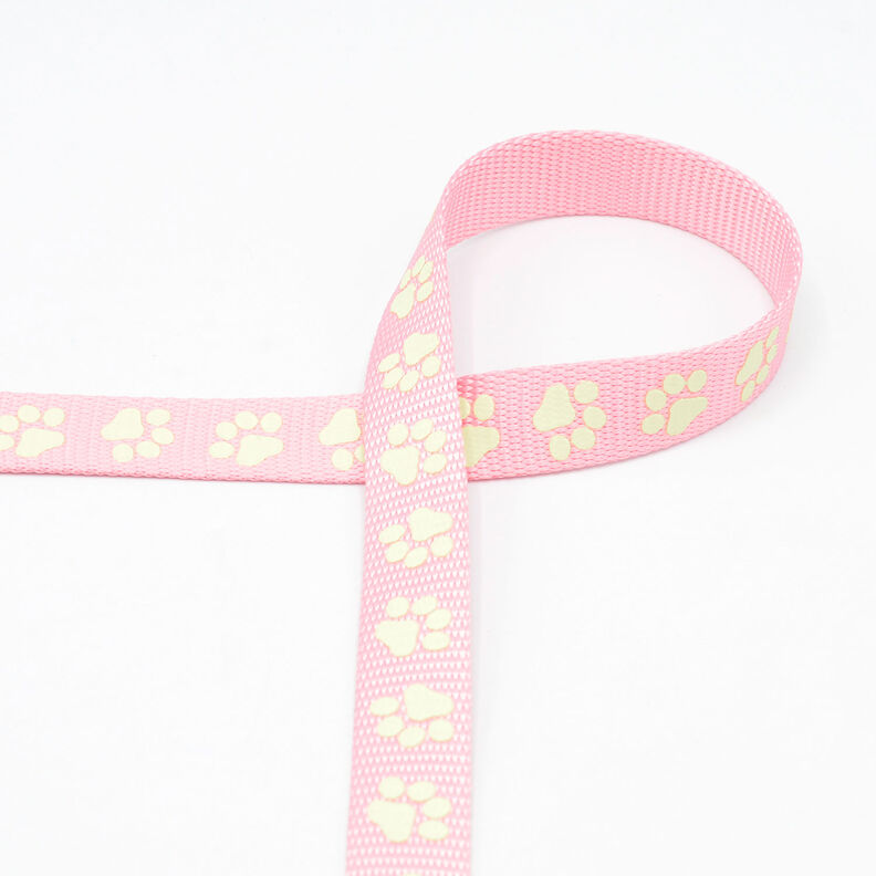 Heijastava kudottu nauha Koiran hihna Tassut [20 mm] – roosa,  image number 2