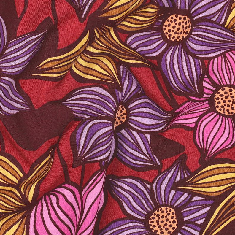 LENZING&trade; EcoVero&trade; Viskoosikangas Kukat | Poppy Fabrics &ndash; merlot/aprikoosi,  image number 2