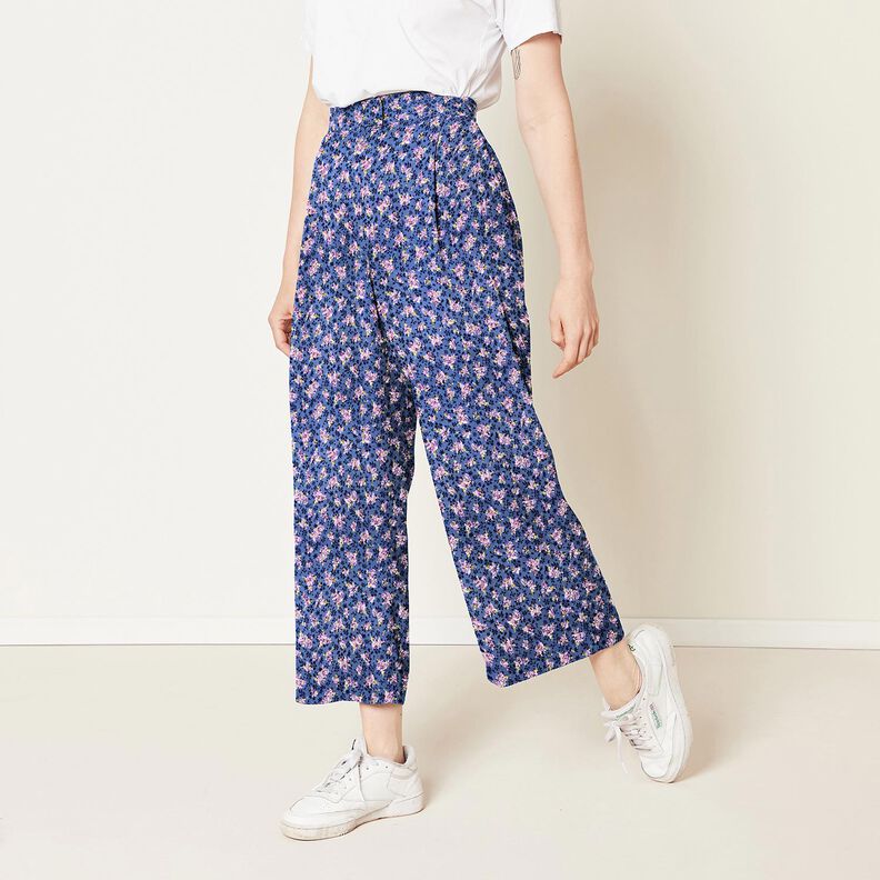 Stretchsatiini Jacquard Kukkakimput – laivastonsininen,  image number 5