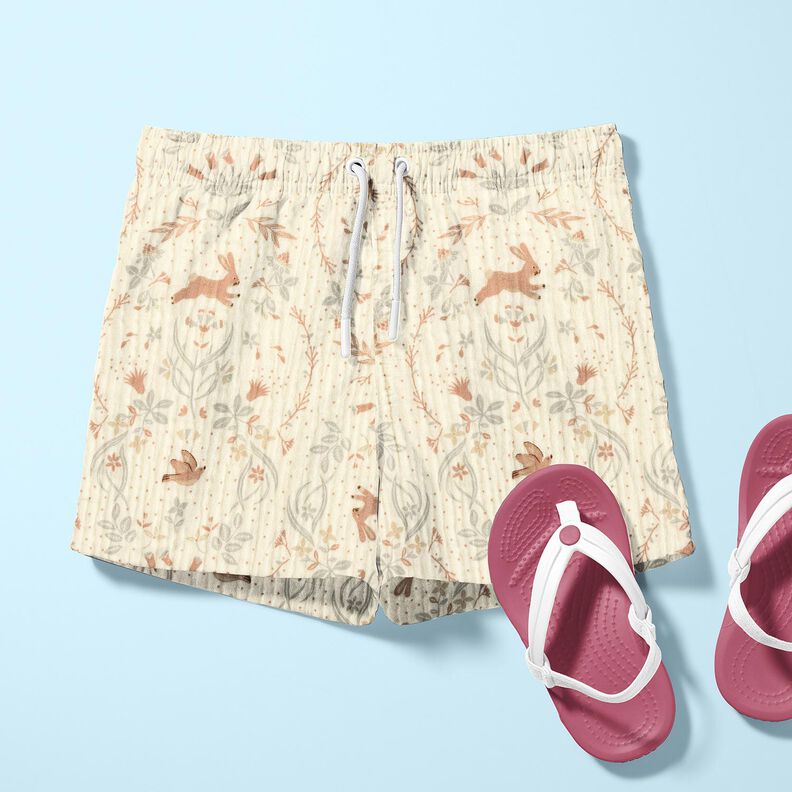 Musliini-/kaksikerroksinen kangas Lintu ja j&auml;nis kukkapuutarhassa &ndash; villanvalkoinen,  image number 6